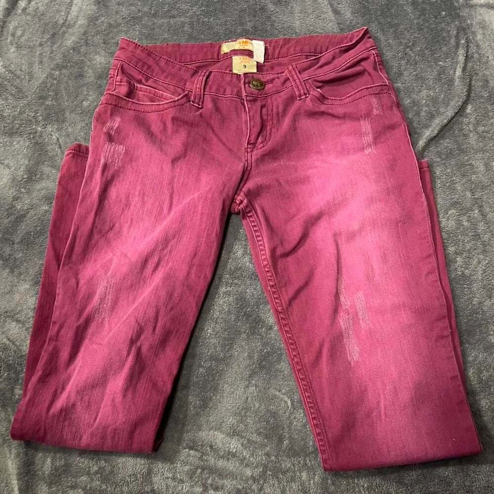 YMI Jeans Burgundy Distressed Skinny Jeans Size 9